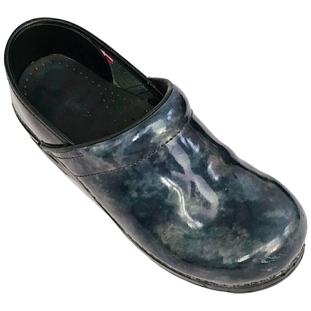 SANITA Professional Teal Marbled Patent Slip On Nursing Clogs Shoes  7.5M EUR 38